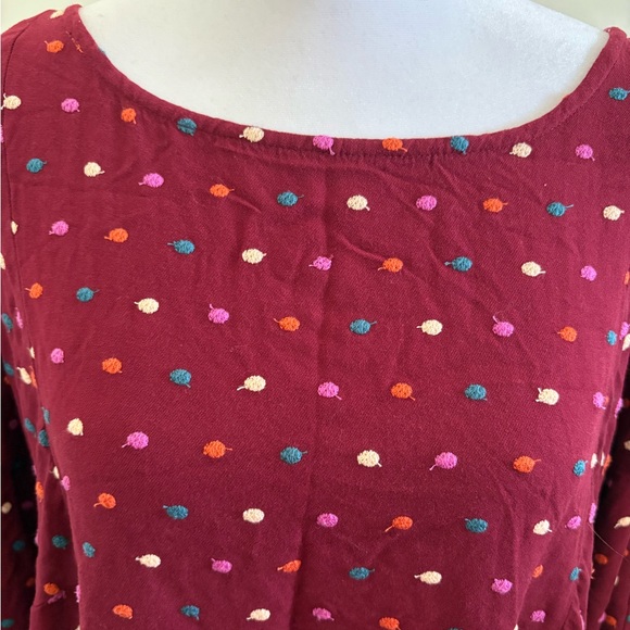 Large Maeve by Anthropologie Dottie Embroidered Blouse Burgundy Polka Dot - Picture 5 of 14